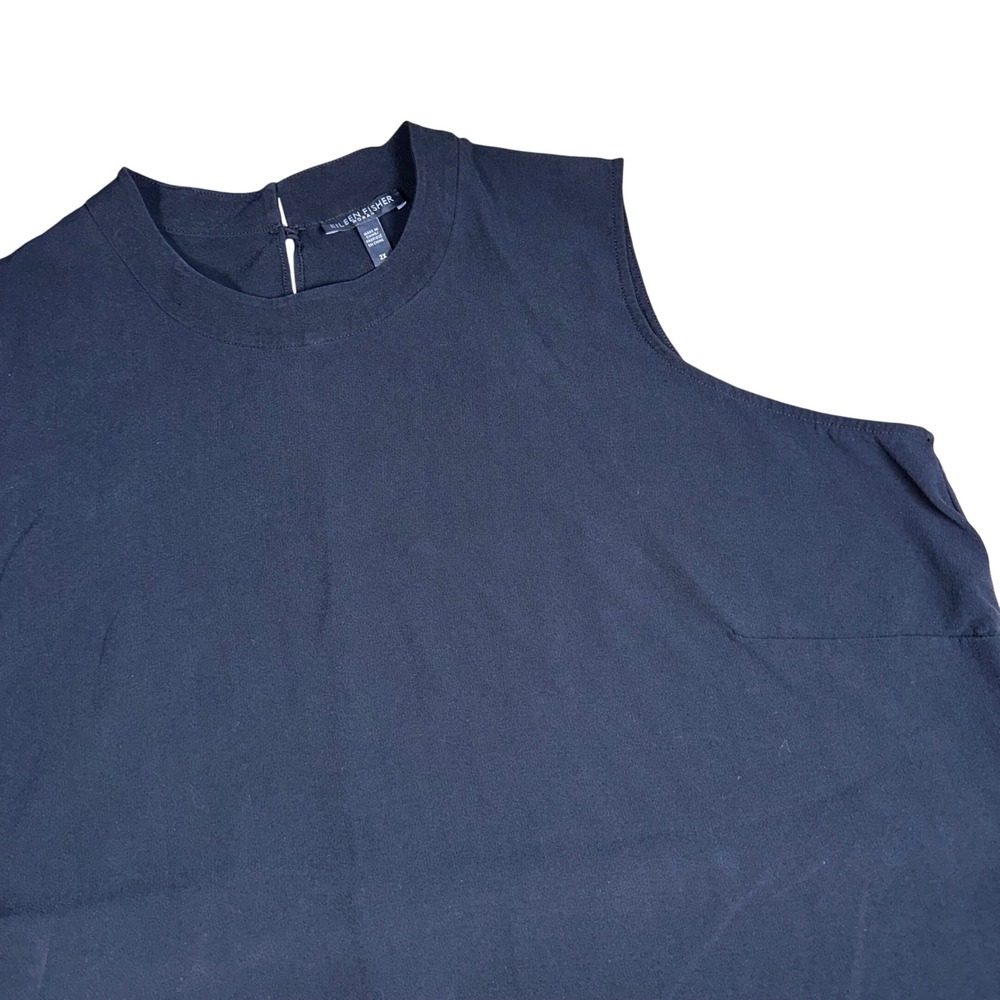 Eileen Fisher Black Silk Georgette Crepe Sleeveless Tank Round Neck Women's 2X